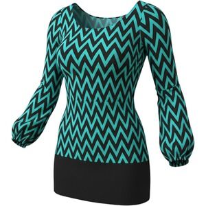 Nymphe Womens Teal Black Chevron Zig Zag Long Sleeve Lined Mini Shift Dress M